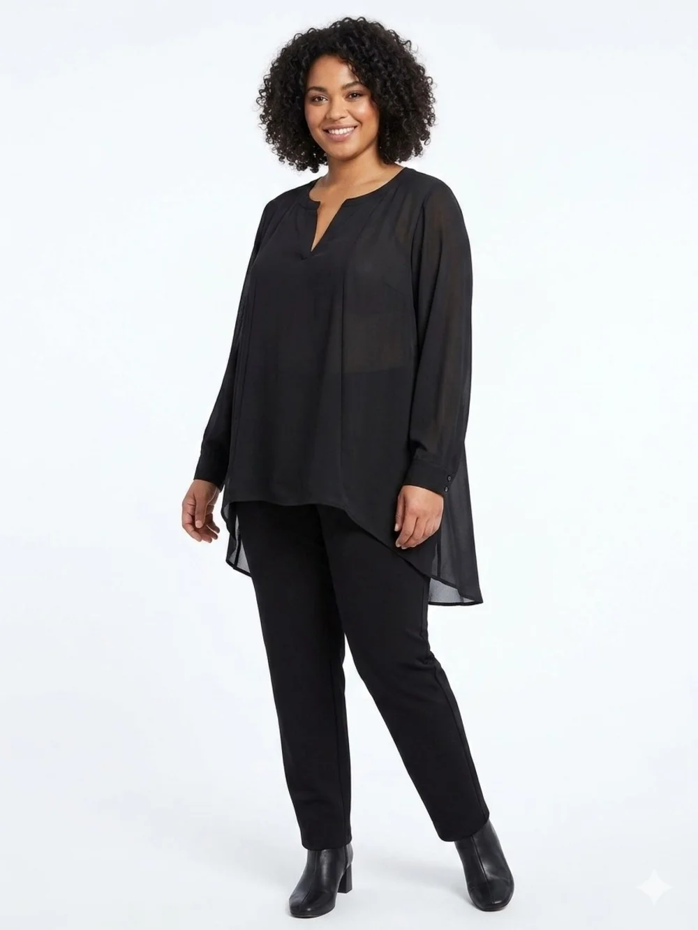 Simply Emma Women's Black V-Neck Long-Sleeve Tunic